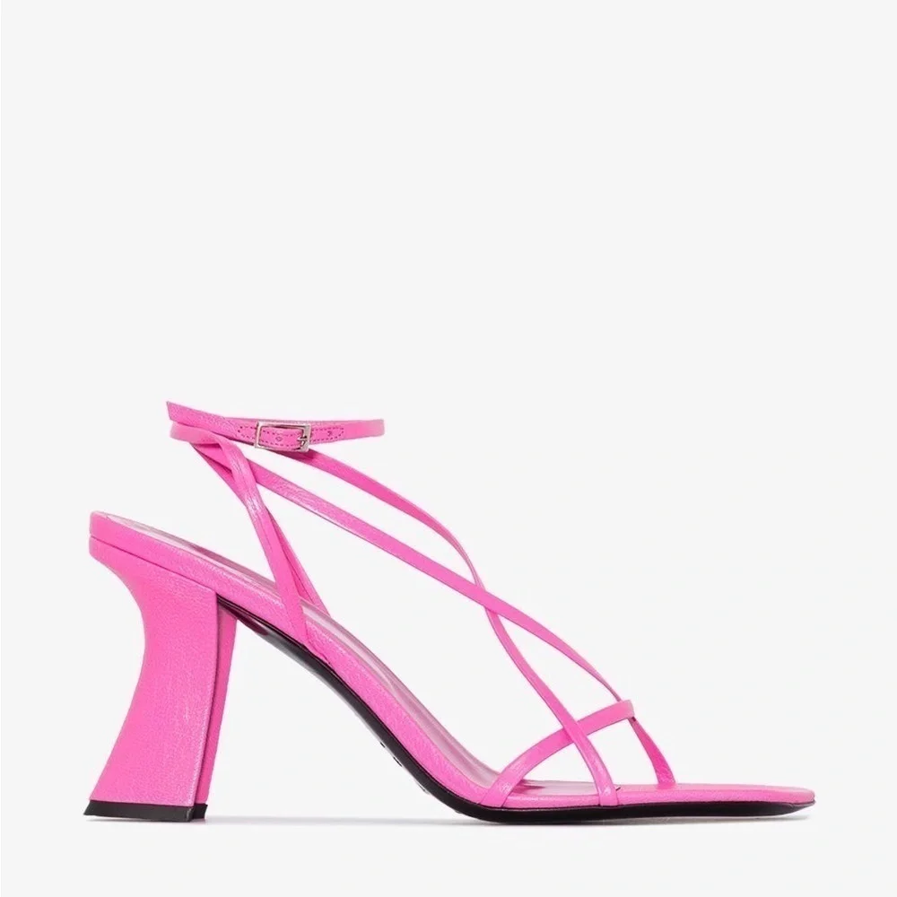 BY FAR / Neon pink Kersti Square-Toe Neon Leather Sandals Barbie strappy 40 10